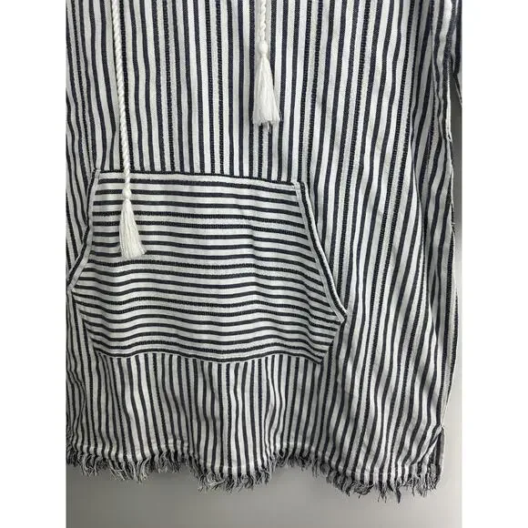 Tommy Bahama Yarn Dyed Striped Cotton Hoodie Pullover Swim Cover Beach Top Large - Picture 5 of 9